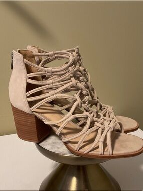 Vince Camuto Beige Knotted Lace-Up Gladiator Heels